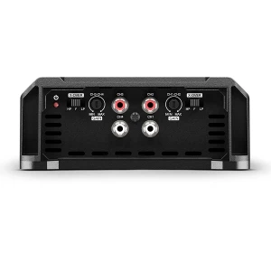 Upravljački uređaj za audio pojačalo s priključcima za zvučnike i kontrolama jačine.