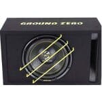 Ground Zero subwoofer u kućištu za auto zvuk, visokokvalitetni audio sustav.