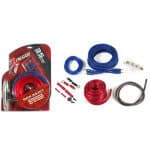 Kablovi Renegade REN35KIT za auto audio sustave, uključujući crvene, plave i crne kablove za poveziv.