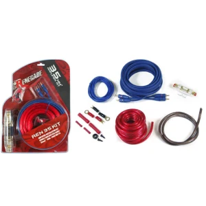 Kablovi Renegade REN35KIT za auto audio sustave, uključujući crvene, plave i crne kablove za poveziv.
