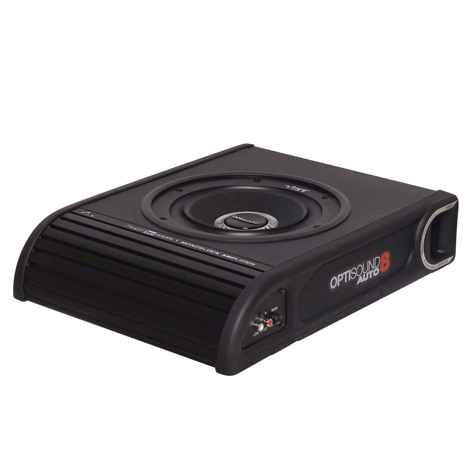 Aktivni subwoofer u kutiji Vibe OPTISOUNDAUTO8A-V2 za snažno bas zvuk.