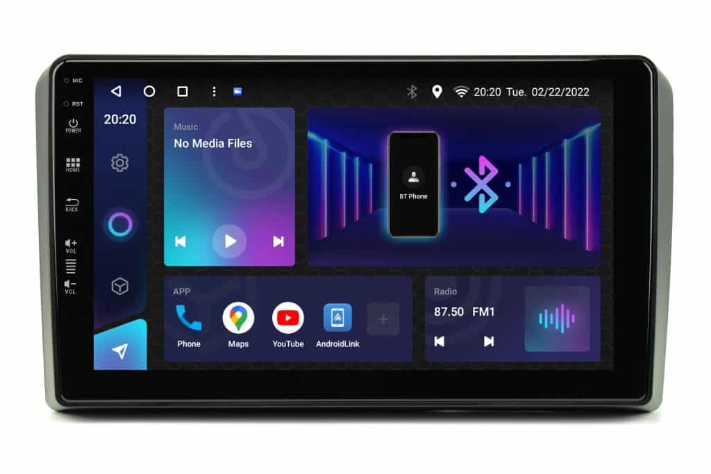 Android autoradio za Audi A3 8P s 9" ekranom, 2GB RAM i 32GB memorije, moderni multimedijski sustav.