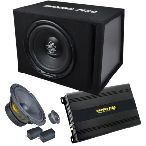Ground Zero Iridium Sound Pack 8" subwoofer and amplifier for car audio.