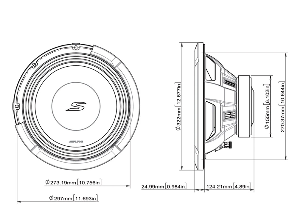 Alpine S2-W12D2 subwoofer za snažno bas zvukove.