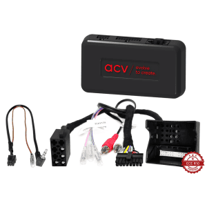 ACV Evolve car audio amplifier s priključcima i kabelima za zvuk.