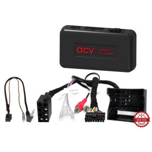 ACV car audio amplifier with wiring and connectors for car audio system.