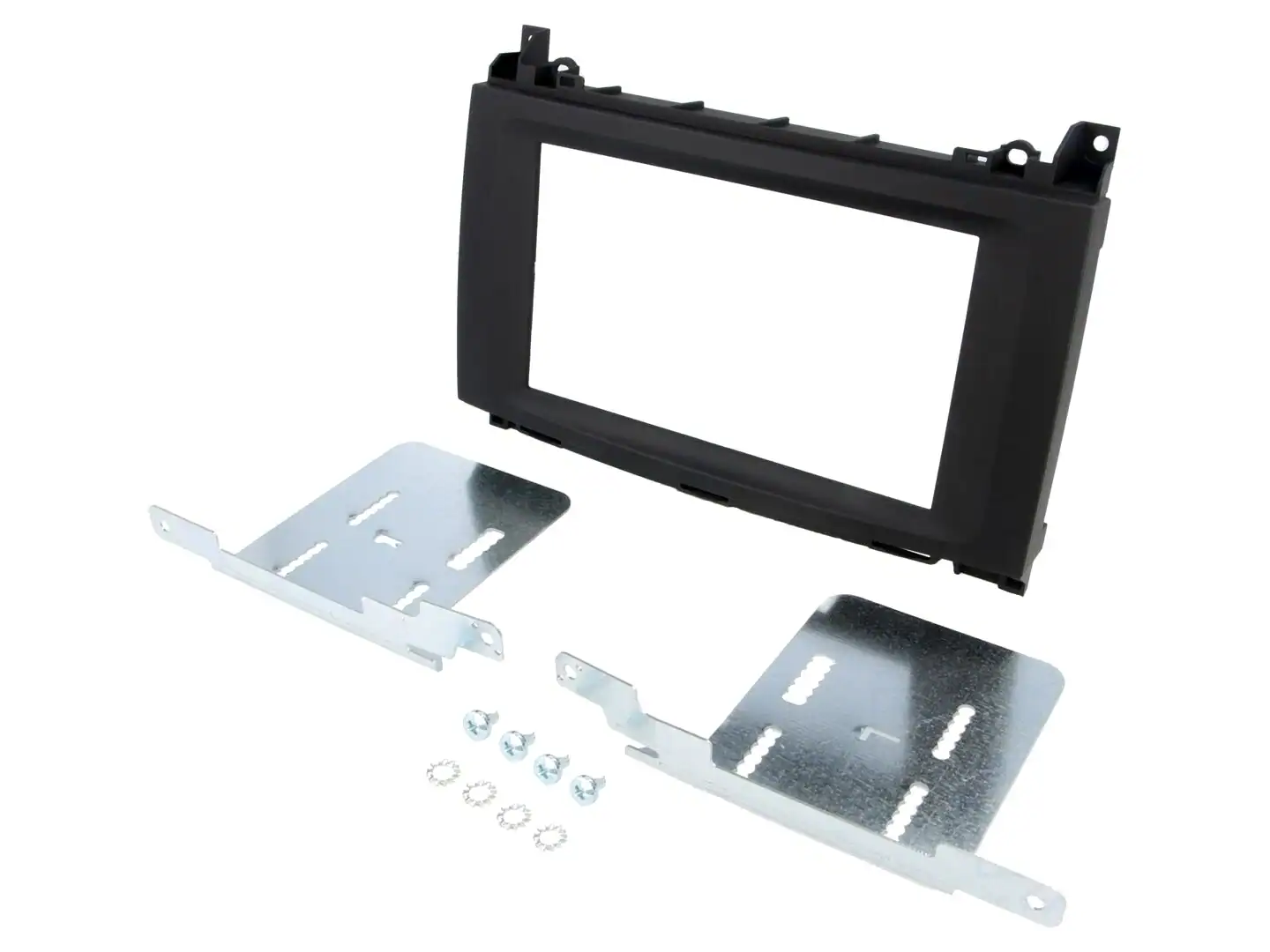 Auto radio okvir za montažu s metalnim nosačima i vijcima.