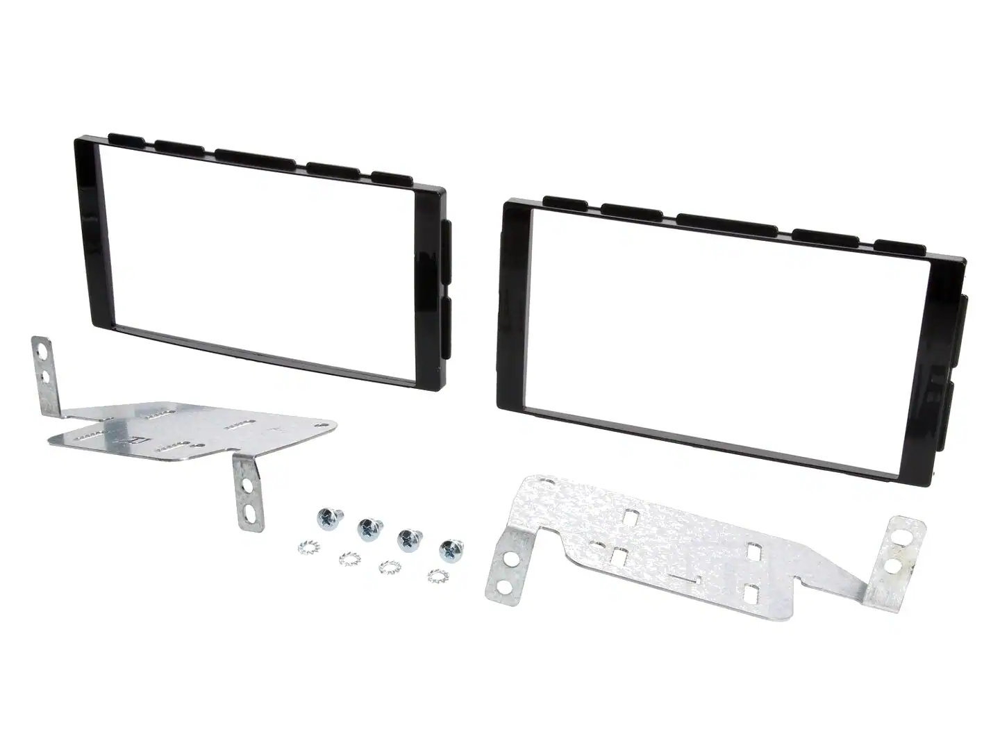 Set okvira za montažu auto radio uređaja i metalne nosače za instalaciju.
