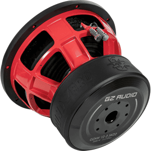 Crveni auto subwoofer za dubok bass zvuk u vozilu.