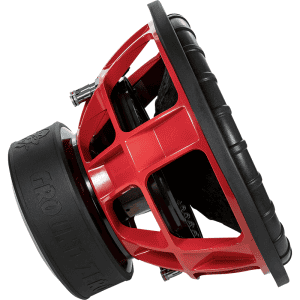 Crveni subwoofer za auto zvukove s visokokvalitetnim zvukom.