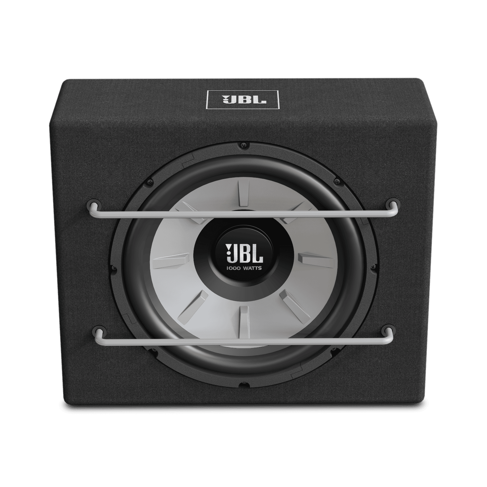 JBL subwoofer za auto zvuk s zaštitnim rešetkama i oznakom od 1000 W.