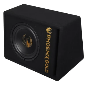 Aktivni subwoofer Phoenix Gold Z8AB u kutiji za auto zvuk.