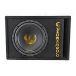 Aktivni subwoofer Phoenix Gold Z12AB u kutiji za auto zvuk.