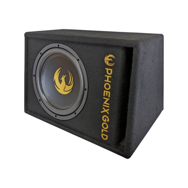 Aktivni subwoofer Phoenix Gold Z12AB u kutiji za auto zvuk.