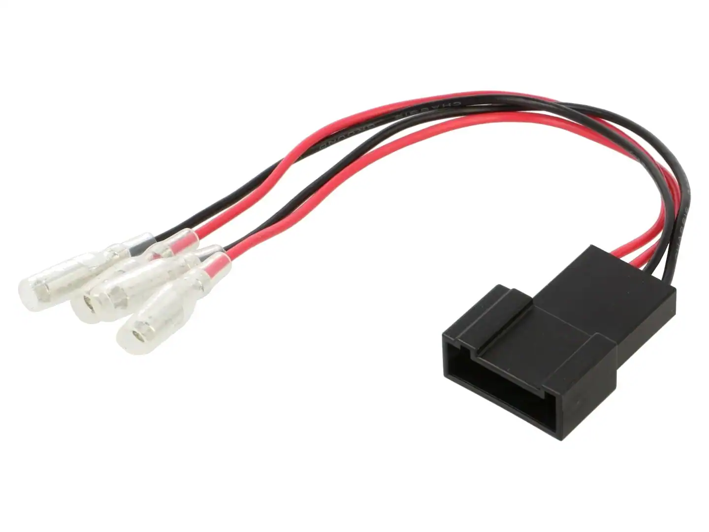 Kabel adapter za auto alarm i audio sustav s crvenim i crnim kabelima.