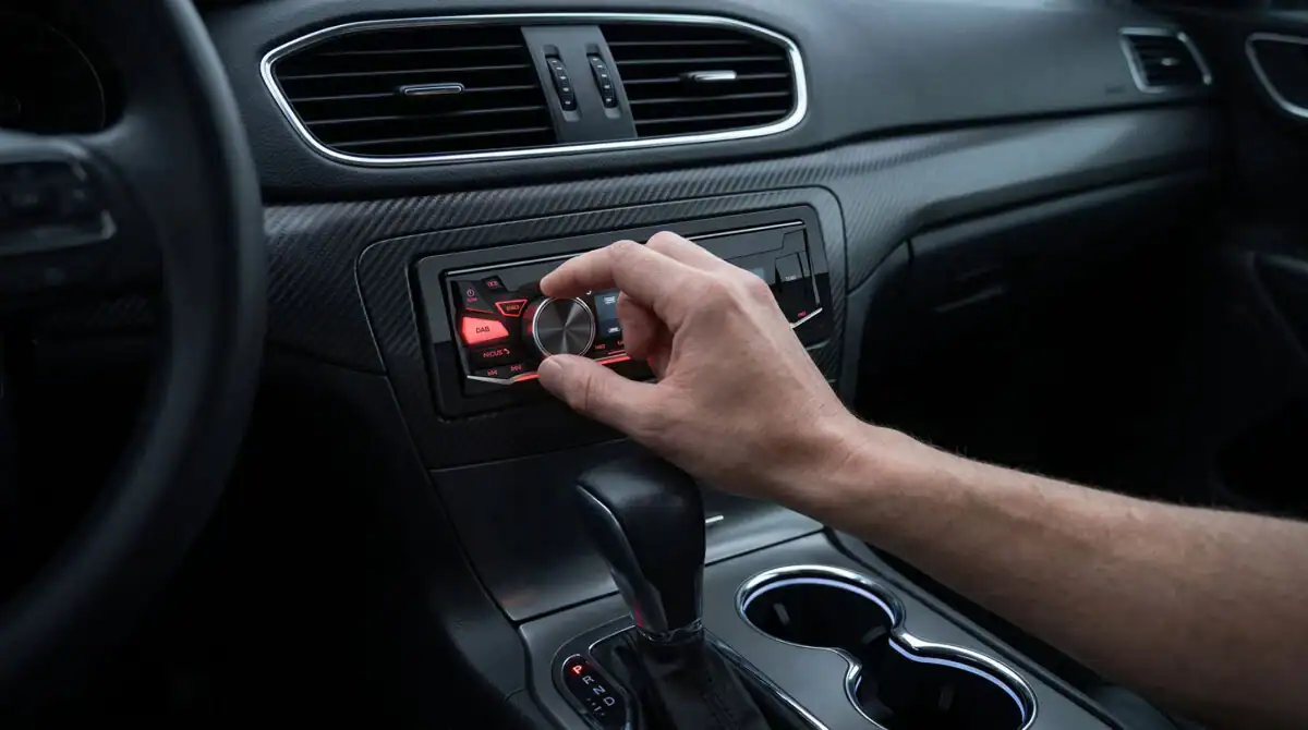 Ruka podešava zvučni sustav u automobilu CarAudioEmpire.